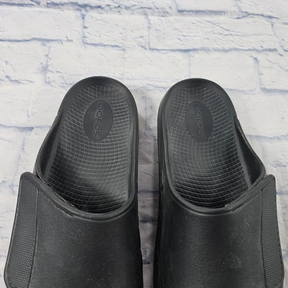 OOFOS OOahh Sport Flex Sandals M13 W15 Black Adjustable Recovery Slides
